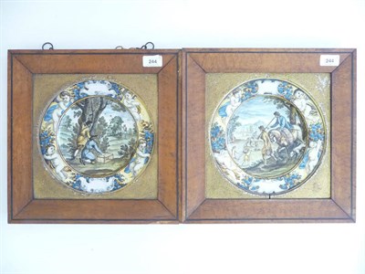 Lot 244 - A Pair of Castelli Maiolica Plates, possibly Grue Workshop, 18th century, typically painted in...