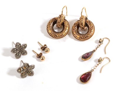 Lot 28 - A Pair of Victorian Earrings, a hoop suspends a second hoop, both with rope twist decoration,...