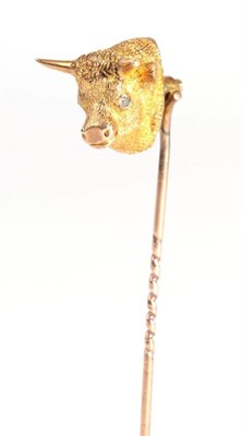 Lot 41 - A Bull's Head Stick Pin, with old cut diamond eyes