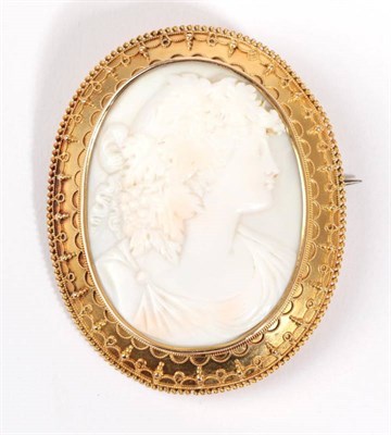 Lot 45 - A Cameo Brooch, depicting Bacchus, within an oval bead and decorated rope work frame, circa...