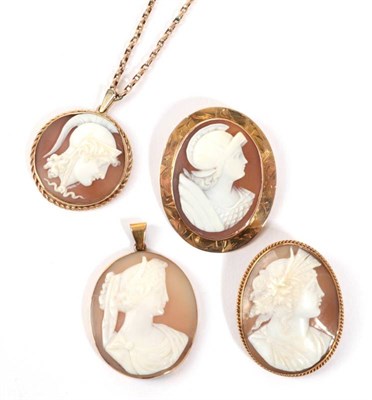 Lot 51 - A Cameo Pendant, depicting Ares on a chain, in a round rope twist frame, measures 3cm by 3.7cm,...