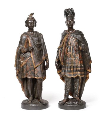 Lot 58 - After Emile Coriolan Hippolyte Guillemin, A Pair of Cold Painted Spelter Figures of Native American