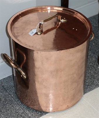 Lot 61 - A Large Copper Cooking Pot and Cover, 19th century, of cylindrical form with brass loop...