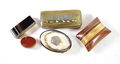 Lot 80 - A White Metal Mounted Banded Agate Snuff Box, in 18th century style, 6cm wide; A Horn Snuff Box and