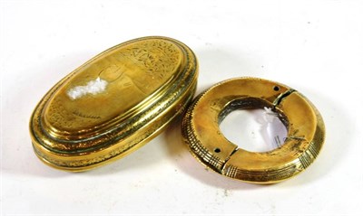 Lot 81 - A Dutch Brass Tobacco Box and Hinged Cover, late 18th century, of oval form engraved with...