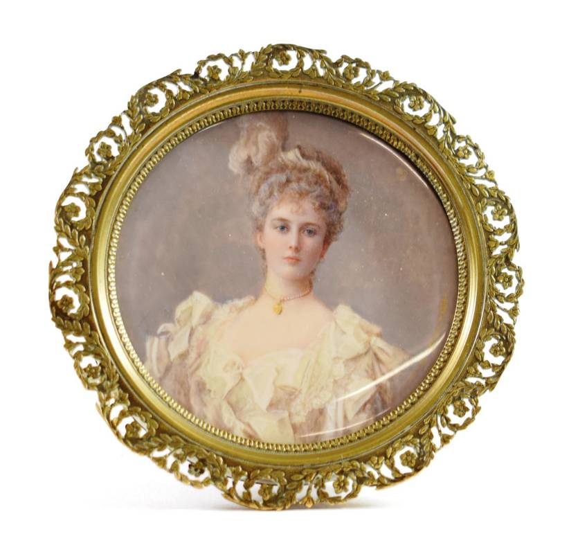 Lot 103 - ~ De Merbitz: Miniature Bust Portrait of Lady Helen Vincent (nèe Duncombe), by Countess D'Abernon