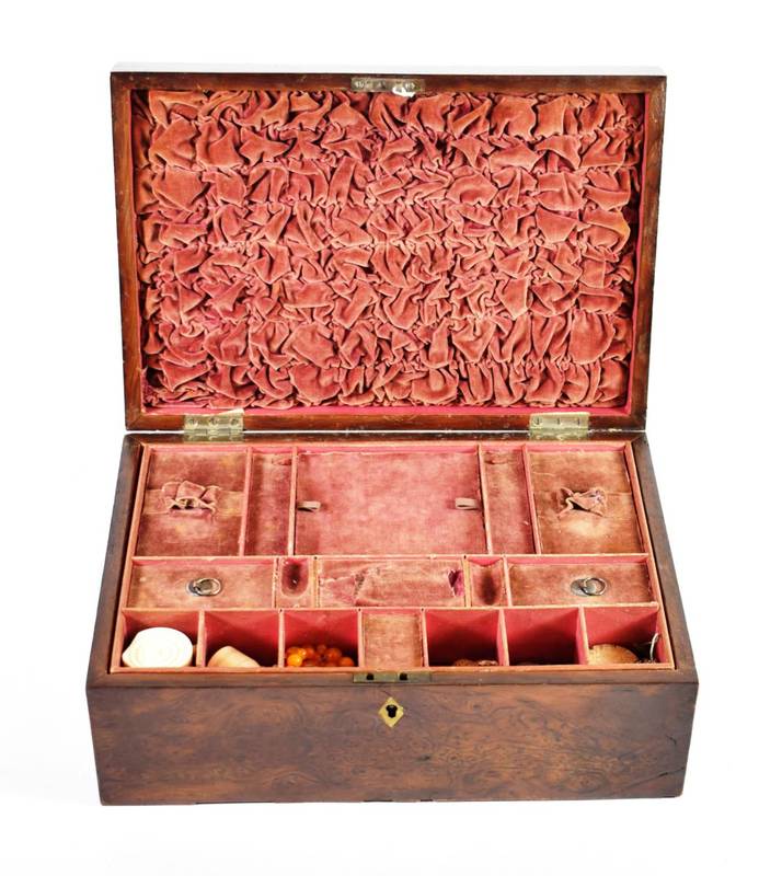 Lot 110 - A Victorian Burr Wood Sewing Box, of rectangular form, the lift-out tray with compartments...