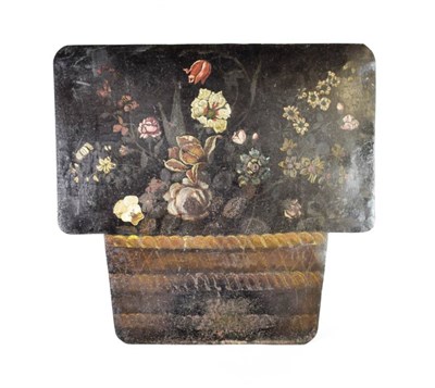 Lot 132 - ^ A Toleware Fire Guard, circa 1840, painted as a basket of flowers, 59cm high wide