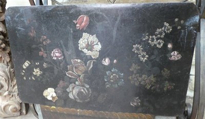 Lot 132 - ^ A Toleware Fire Guard, circa 1840, painted as a basket of flowers, 59cm high wide