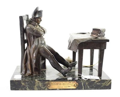 Lot 135 - After Emile Carlier: ''Veille de Bataille'': A Bronze Figure of Napoleon, sitting a desk, on a...