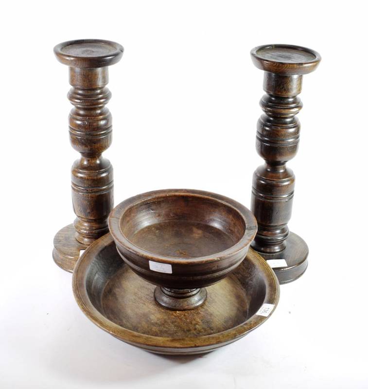 Lot 136 - A 19th Century Turned Wood Pedestal Bowl, 6cm diameter; A Similar Shallow Bowl, 37cm diameter;...