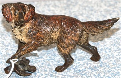 Lot 139 - An Austrian Cold Painted Bronze Figure of a Gun Dog, early 20th century, its left paw on a dead...