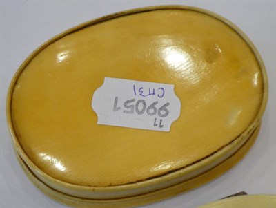 Lot 143 - A George III Ivory and Pique Work Snuff Box and Cover, of oval form decorated with bands of...