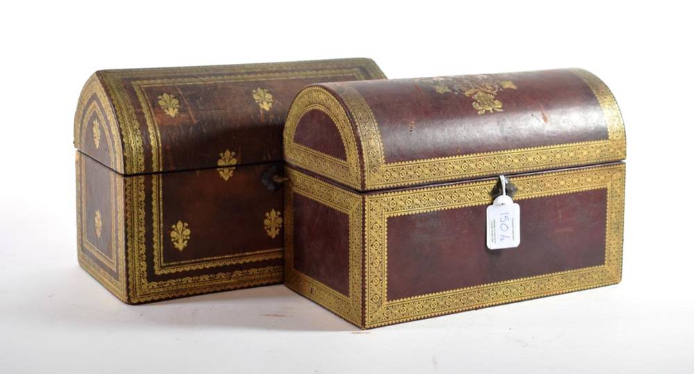 Lot 150 - A Gilt Tooled Morocco Leather Stationery Box and Hinged Cover, late 19th century, of domed...