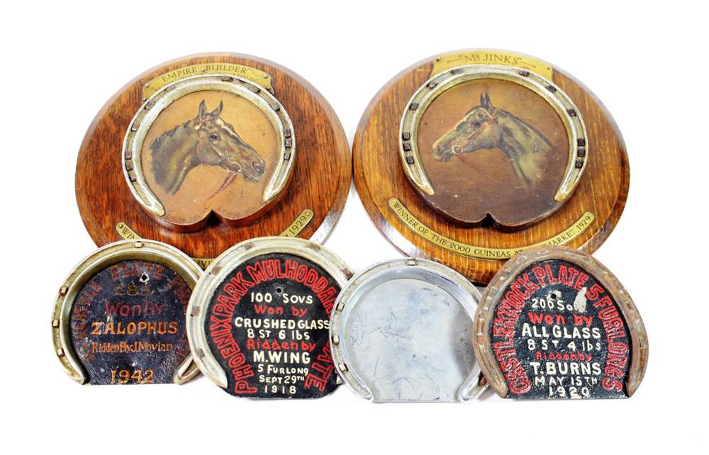 Lot 152 - Horse Racing Memorabilia: A Pair of Oak Plaques, painted with the heads of racehorses within...