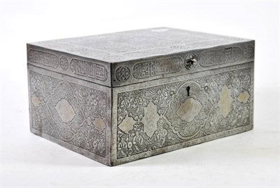 Lot 157 - A Persian Steel Box, 19th century, decorated with panels of figures, scrollwork and...