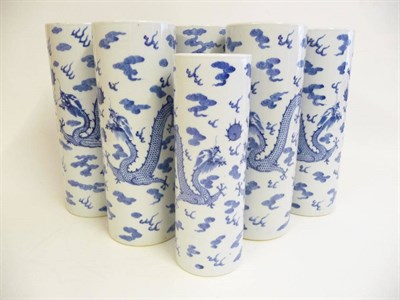 Lot 257 - A Set of Five Chinese Porcelain Sleeve Vases, late 19th century, painted in underglaze blue...