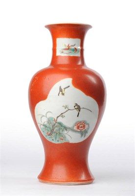 Lot 258 - A Chinese Porcelain Baluster Vase, Qing Dynasty, with flared rim, painted in famille verte...