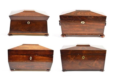 Lot 170 - A Regency Rosewood Tea Caddy, of sarcophagus form, containing two lidded compartments and a...