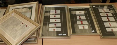 Lot 210 - Legal Documents Seven framed c.19th-century legal documents, letters and wax seals, framed and...