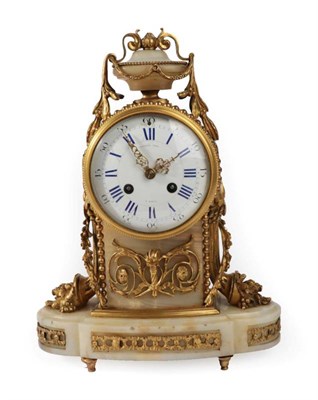 Lot 215 - A Gilt Metal Mounted Onyx Striking Mantel Clock, signed Raingo Freres A Paris, circa 1890, urn...