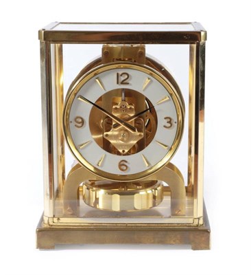 Lot 216 - A Brass Atmos Clock, signed Jaeger LeCoultre, 2nd half of the 20th century, 4-1/4-inch white...