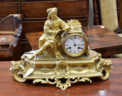 Lot 223 - A Gilt Metal Striking Mantel Clock, circa 1890, case surmounted by a seated classical figure,...