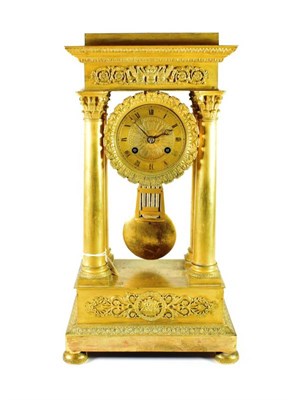 Lot 224 - An Ormolu Striking Portico Mantel Clock, signed Poissey A Boulogne, circa 1850, portico case...