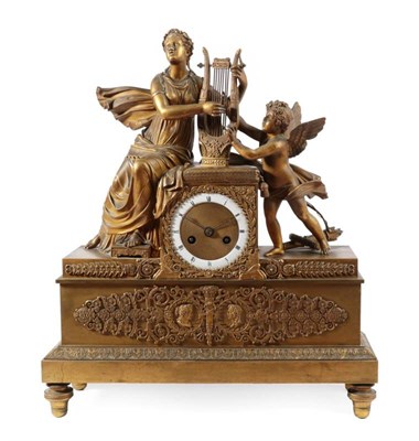 Lot 238 - An Ormolu Empire Style Mantel Timepiece, circa 1860, case surmounted by a lady in robes holding...