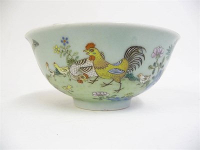 Lot 269 - A Chinese Porcelain Celadon Ground Bowl, late 19th/20th century, painted in famille rose...