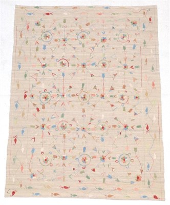 Lot 293 - Afghan Embroidered Flat Weave of Susani design, modern The wheat field of polychrome flowers...