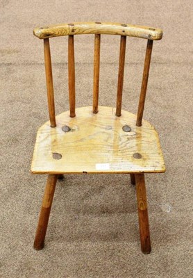 Lot 331 - A 19th Century Child's Ash and Elm Primitive Stick Back Chair, with curved top rail above a...