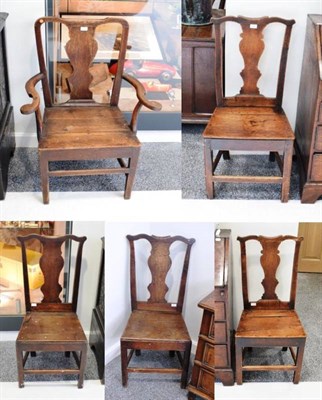 Lot 335 - A Pair of 18th Century Joined Oak Provincial Dining Chairs, with solid splats and boarded seats, on