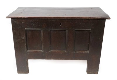 Lot 343 - A Late 17th Century Joined Oak Chest, the hinged lid above three fielded panels, 100cm by 49cm...