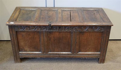 Lot 350 - A 17th Century Joined Oak Chest, dated 1686 and initialled RH, the hinged lid with four moulded...