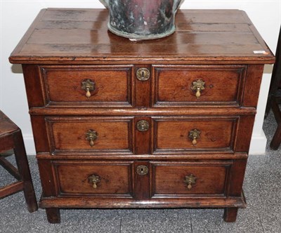 Lot 360 - ^ A Late 17th Century Oak Three-Drawer Straight Front Chest of Drawers, the moulded top above...