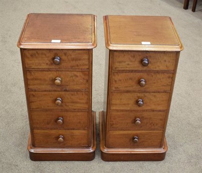 Lot 380 - A Pair of Victorian Mahogany Five Drawer Bedside Chests, late 19th century, the moulded top...