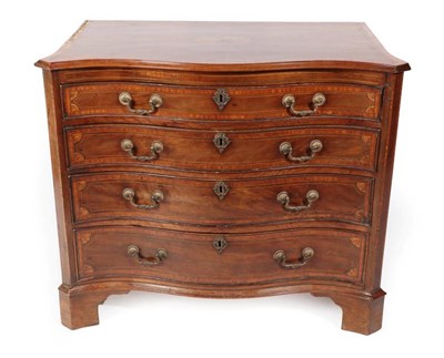 Lot 382 - {} A George III Mahogany, Satinwood Banded and Ebony Strung Serpentine Front Chest of Drawers, late