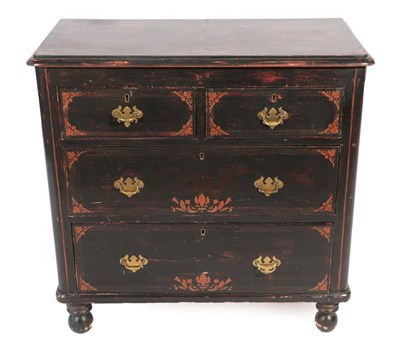 Lot 388 - ^ A Victorian Scumbled Pine Four Chest of Drawers, late 19th century, painted red and black...