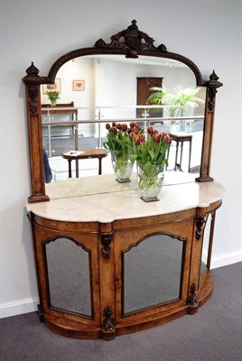 Lot 398 - A Victorian Figured Walnut and Marquetry Inlaid Chiffonier, circa 1870, the arched mirror back...