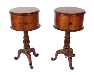 Lot 409 - A Pair of Victorian Mahogany Cylindrical Bedside Tables, 3rd quarter 19th century, the moulded tops