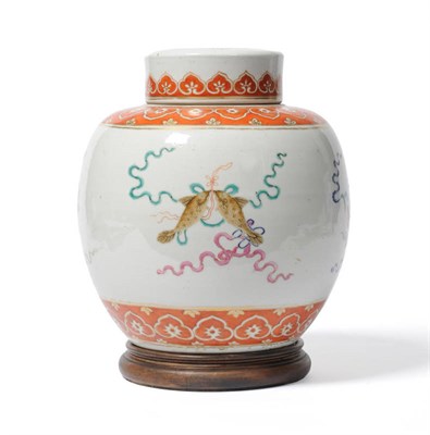 Lot 283 - A Chinese Porcelain Ginger Jar and Cover, 18th century, of traditional form with cylindrical cover