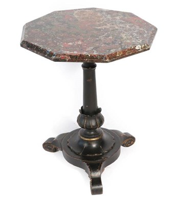 Lot 429 - ^ A Victorian Ebonised and Papier Mâché Tripod Table, late 19th century, the octagonal marble...