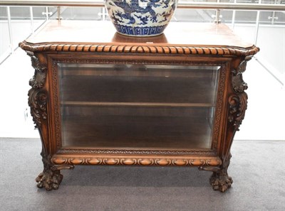 Lot 445 - A Victorian Carved Mahogany Display Cabinet, late 19th century, labelled R.Strahan & Co Ltd,...