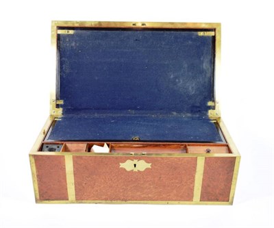 Lot 457 - An Anglo-Chinese Amboyna and Brass Bound Writing Box, late 19th century, the hinged lid opening...