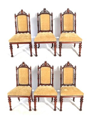 Lot 474 - A Set of Six Victorian Carved Mahogany Dining Chairs, 3rd quarter 19th century, recovered in...