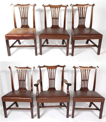 Lot 475 - A Set of Six George III Mahogany Dining Chairs, late 18th century, including one carver, with...