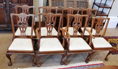 Lot 478 - ~ A Set of Eight Carved Mahogany Chippendale Revival Dining Chairs, 20th century, including two...