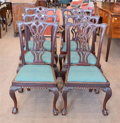 Lot 479 - ~ A Set of Eight Carved Hardwood Chippendale Revival Dining Chairs, modern, including two...