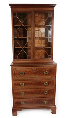 Lot 492 - A George III Style Mahogany and Satinwood Banded Bookcase on Chest, late 19th century, the...